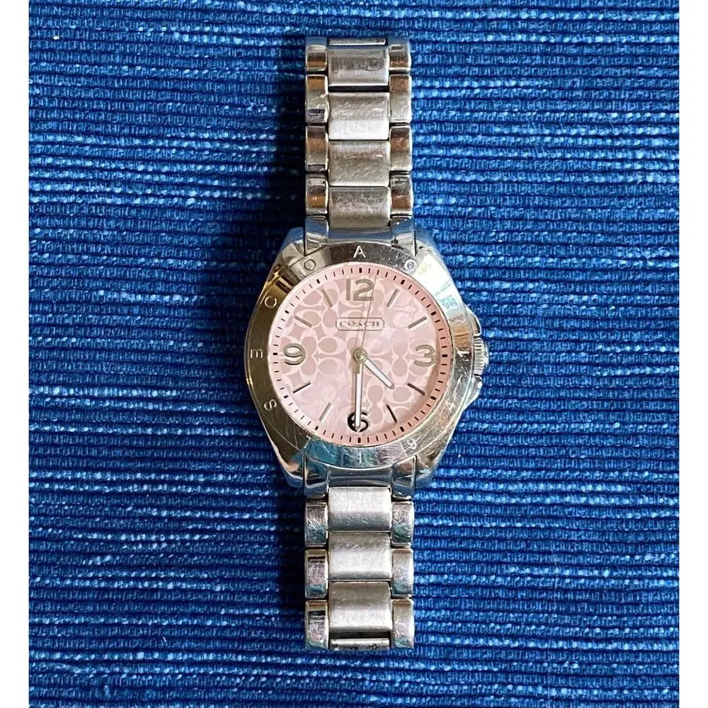 NEEDS A BATTERY Stainless Steel Coach Quartz Wristwatch Pink Face 89B